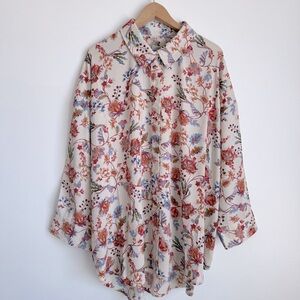 Cupio Women's Cream and Red Floral Blouse, Buttons Down, 3X